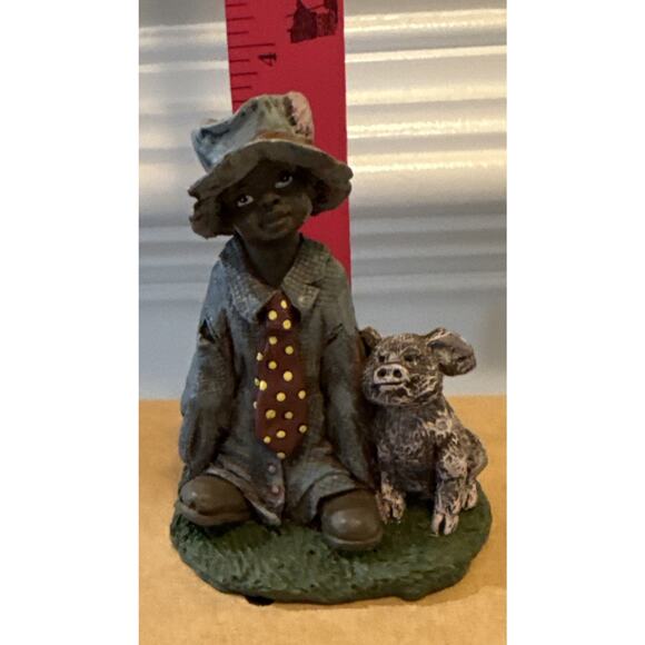 Whimsical Boy Figurine with Pig Companion – Vintage Style Collectible Statue - Picture 6 of 6
